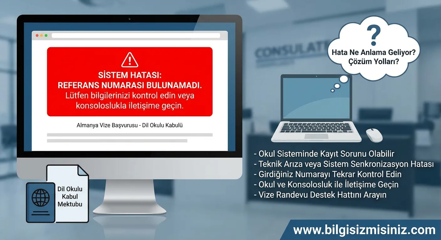 Almanya da dil okulu kabul mektubu referans numarası vize başvuru sisteminde Referans Numarası Bulunamadı hatası 