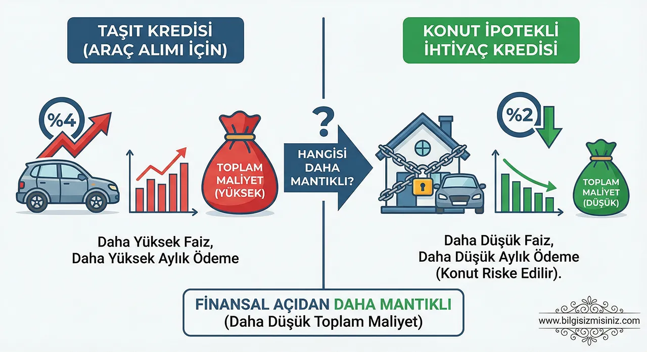 Ara&ccedil; Alımı İ&ccedil;in Taşıt Kredisi Kullanmak Yerine Mevcut Konutu İpotek G&ouml;stererek Daha D&uuml;ş&uuml;k Faizli İhtiya&ccedil; Kredisi &Ccedil;ekme