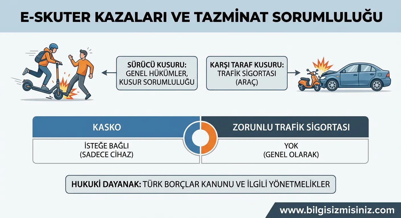 E-skuter kazalarında tazminat sorumluluğu kime ait? Kasko veya zorunlu trafik sigortası gerekiyor mu?